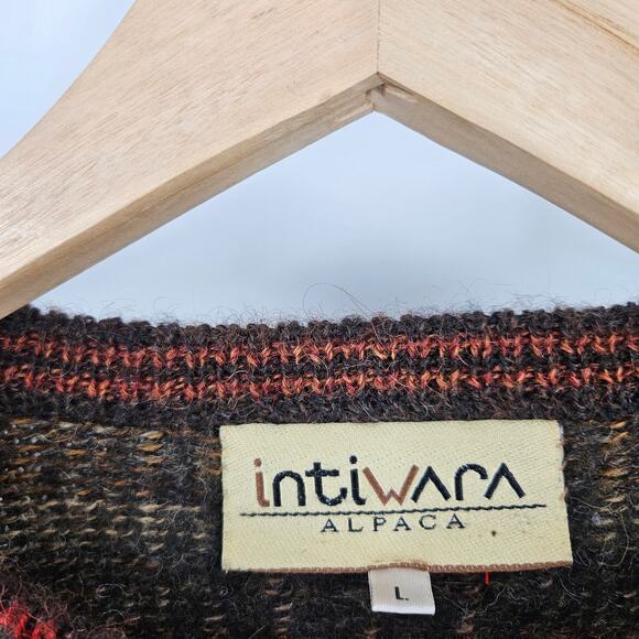 Intiwara Mens Sweater Brown Red 100% Alpaca Knit Long Sleeve Pullover Size L - Picture 4 of 7